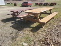 2- 8 foot long wooden picnic tables