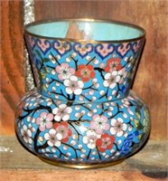 Vtg Turquoise Floral Cloisonne Small Vase