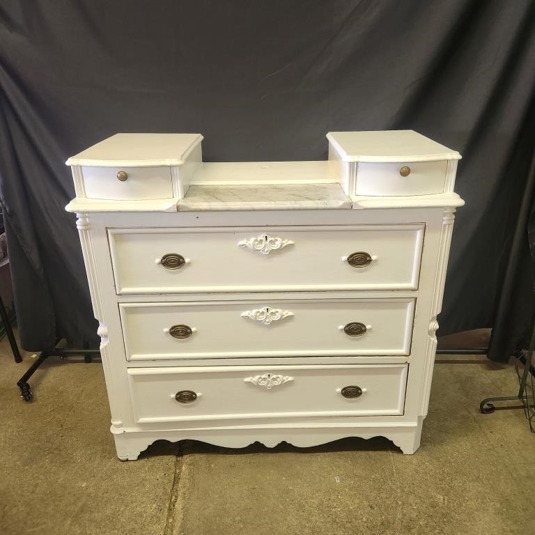 White painted antique dresser with marble detail