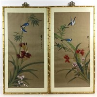 (2) Hand Painted Asian Silk Textile Scrolls
