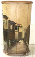 Tall Hand Painted Mural Front Storage Cabinet