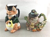 Fitz & Floyd Fox Pitcher & Fall Pilgrim Teapot