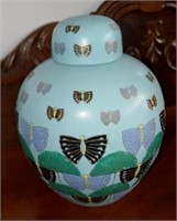 Large Butterfly Motif Ginger Jar 14"