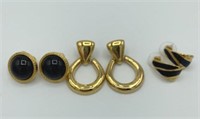 Lot of 3 Pierced Earrings MONET & LCI Black & Gold