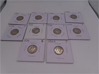 (10) asst Mercury Silver Dimes sleeved