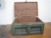Antique Wooden Strong Box Trunk Heavy Solid Wood