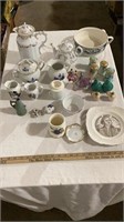 Decorative china tea pots and pitchers, various