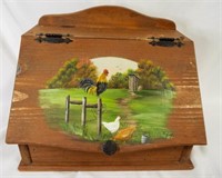Hand Painted Wooden Bread Box - Chickens &