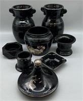 Black Amethyst Urn Vases & Misc Pieces