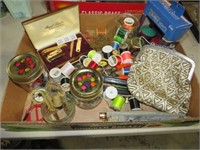 SEWING MATERIAL, JARS OF BUTTONS & PURSE