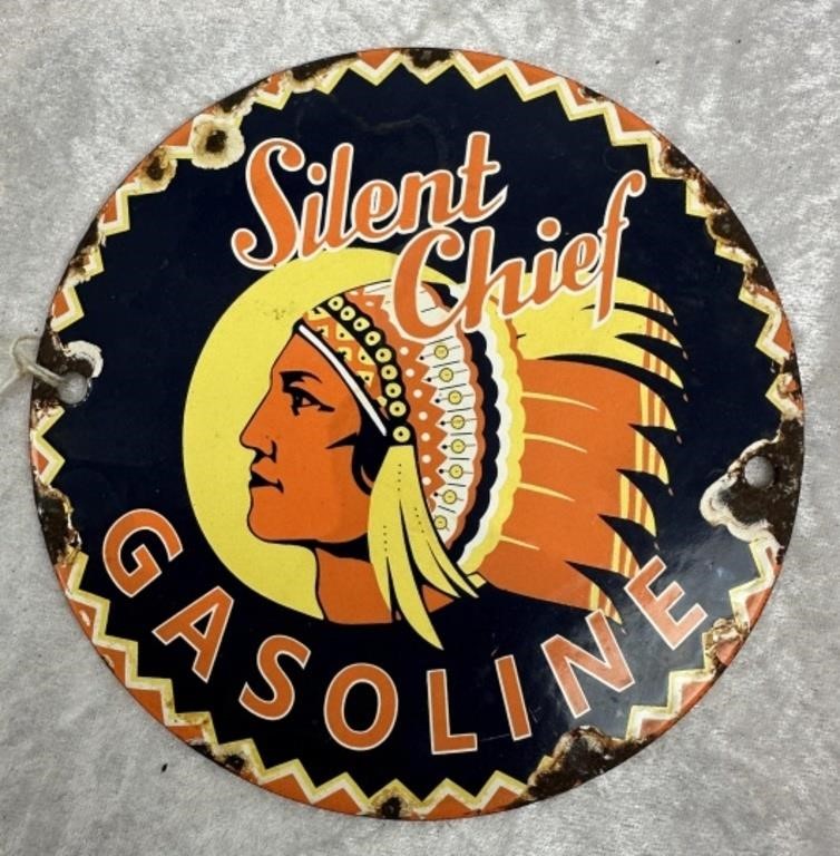 Round Enamel "SILENT CHIEF GASOLINE" Door Push