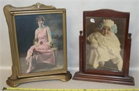 (2) Vtg Wooden Tilt / Swivel Picture Frames +Photo