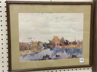 Framed Hunting Water Color by