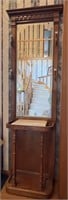 Antique Hall Tree Mirror With Marble Top, Etched