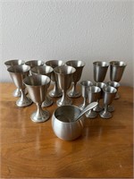 Pewter goblets etc