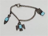 .925 Sterl Silv Turquoise Native Amer Bracelet