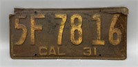 1931 California License Plate
