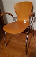 2 new kimball wood seat steel frame arm chair