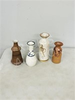 4 assorted pottery vases signed - 7" to 9.5" tall