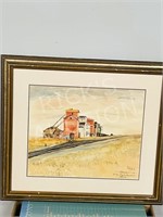 Watercolor of Grain Elevators '80 by T. Pacileo