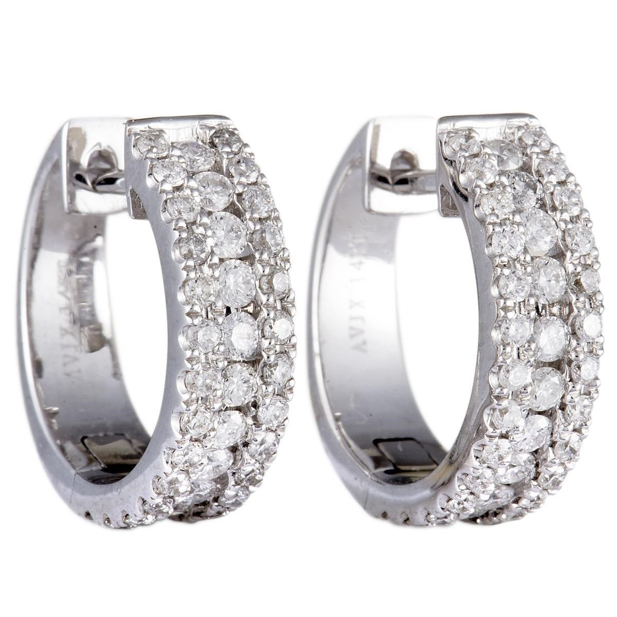 14K White Gold 1.00 ct Diamond Hoop Earrings