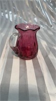 Small Cranberry Glass Pitcher with Striated