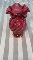 Vintage Fenton Pink Cranberry Optic Swirl Vase 5"
