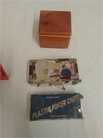 Vintage playing cards in Wood card box with