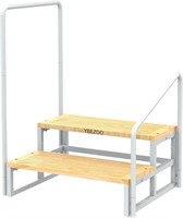 Two step bed stool with handrails