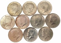 (10) 1964 J. F. K. 90% Silver Half Dollars