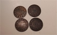 Four Canada One Cent Coins Dates From