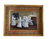 MCM Oil on Board Nuns Dancing Signed EASTON
