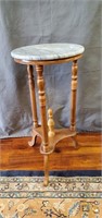 Marble Top Oak Finish Plant Stand As is