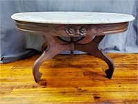 Victorian Revival Carved Marble Top Coffee Table