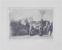 French Horses by Daniel Garber, Dry Point Etching