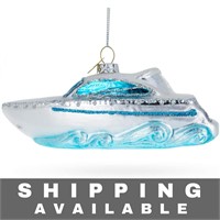 Luxurious White Yacht Powerboat Christmas Ornament