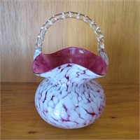 Murano Cranberry Opalescent Ruffled 8½" Basket