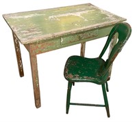 Country Green Work Table and Chair