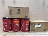 3 containers Folgers coffee & box of creamer &