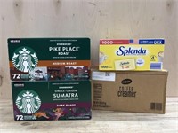 2- 72 pack Starbucks kcups, creamer , box of