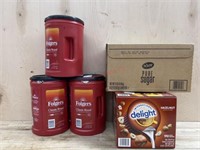 3 containers Folgers coffee & box of hazelnut