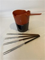 Danish modern cast iron fondue, Austrian forks