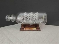 Blown Glass Tall Ship in a Bottle