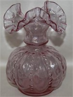 Vtg Fenton Pink Art Glass Beaded Melon Vase 6t