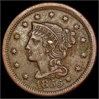 1855 Braided Hair Large Cent CLOSELY UNCIRCULATED