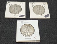 1939-P,D,S Walking Liberty Half Dollars,