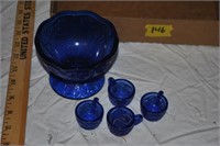 Cobalt blue mini punch bowl set with mini cups