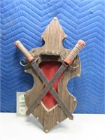 24" Wooden Vintage Sword/Shield Wall Display Decor