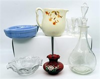 Glass Pinch Decanter & Tumblers, Hall Autumn Leaf