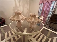 PAIR OF PINK GLASS HOBNAIL LAMPS